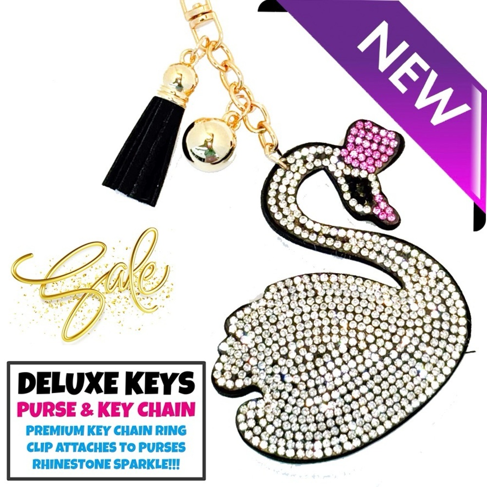 DeLuxe Keys Rhinestone Keychain/Purse Chain CRYSTAL SWAN
